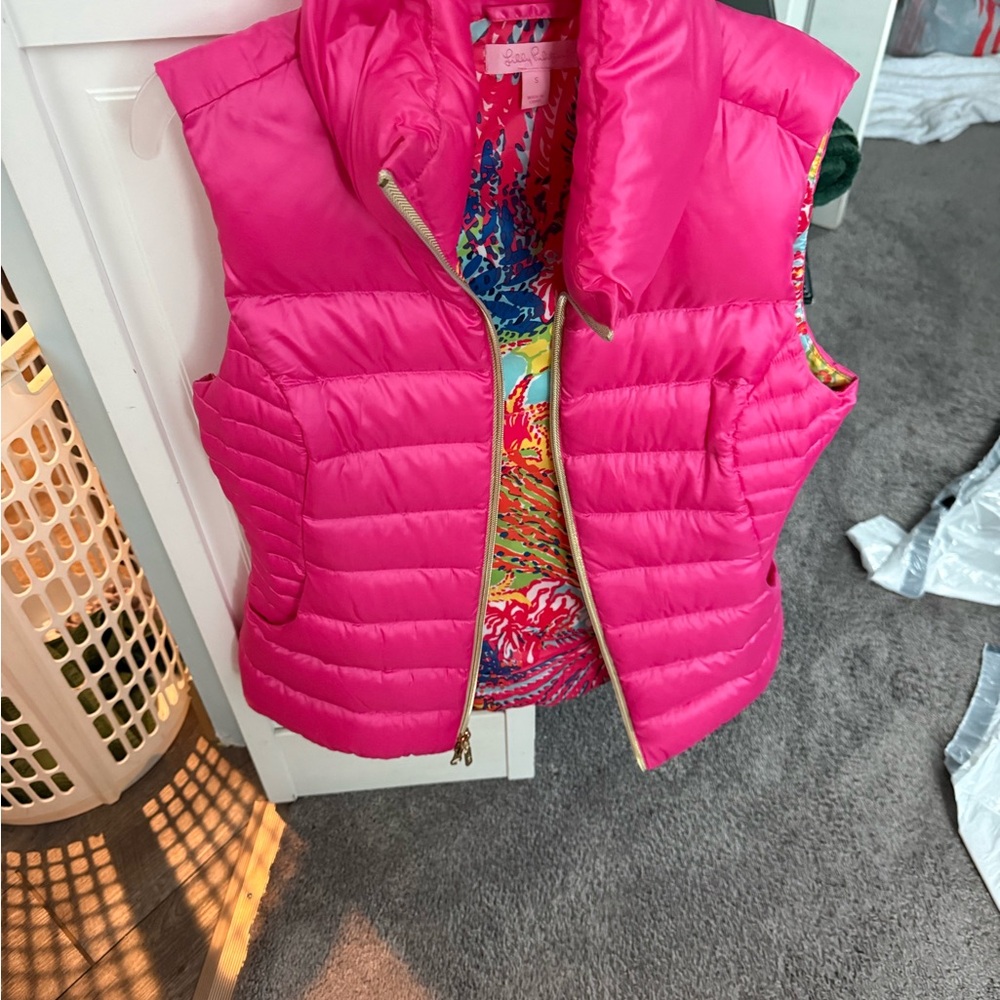 Lilly Pulitzer Hot Pink Quilted Down Filled Puffer Vest - Lightweight Layering